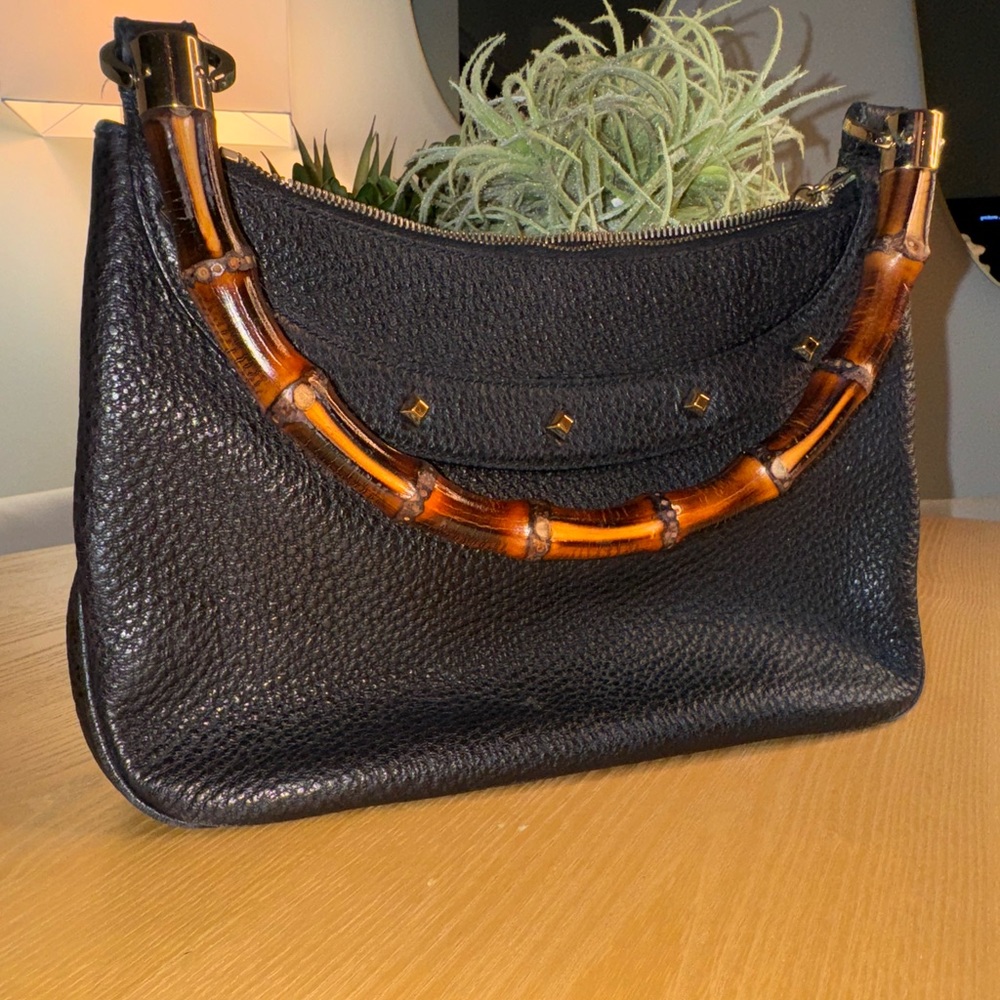Gucci leather handbag with bamboo handle